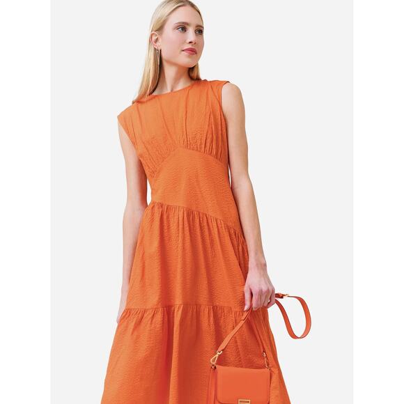 Frame Gathered Seam Dress Orange Crush - Picture 4 of 11